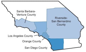 Portable container rentals map of areas served in southern California by Sun Pac Storage Containers