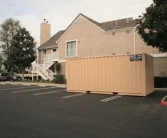 Storage container rental on location at a residential housing complex in San Diego county provided by Sun Pac Storage Containers